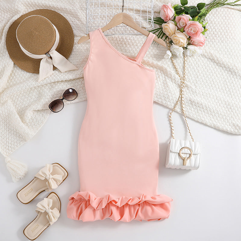 Girls Pink Ruffled Bodycon Dress
