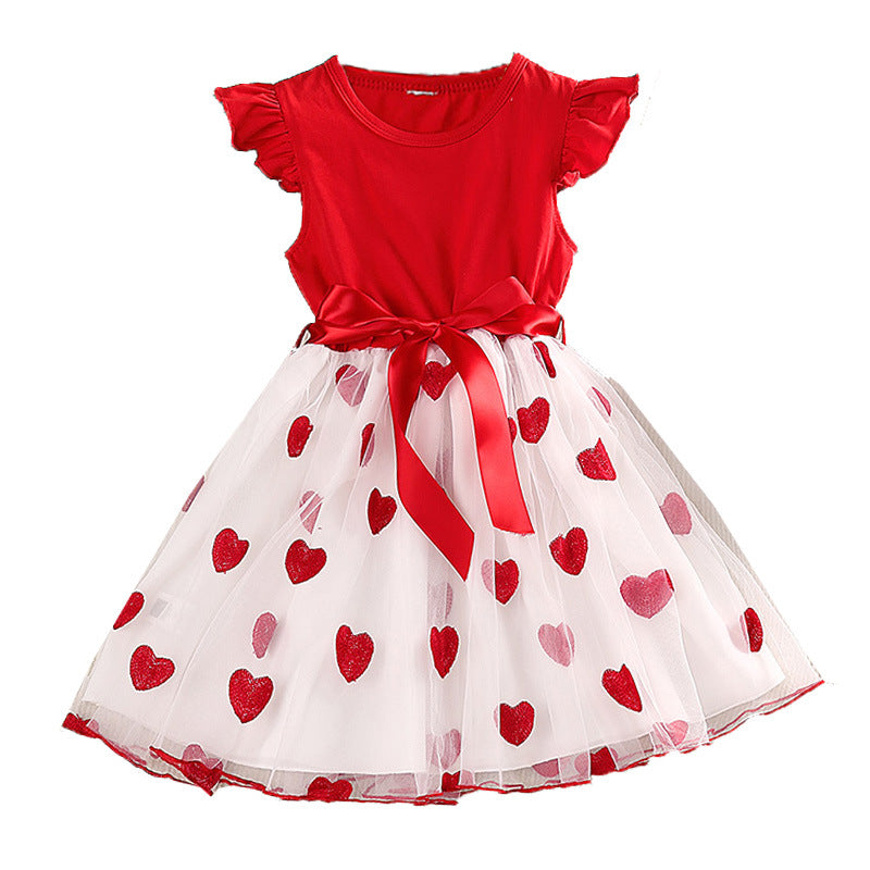Girls Red Conversational Printed Cap Sleeves Fit & Flare Dress