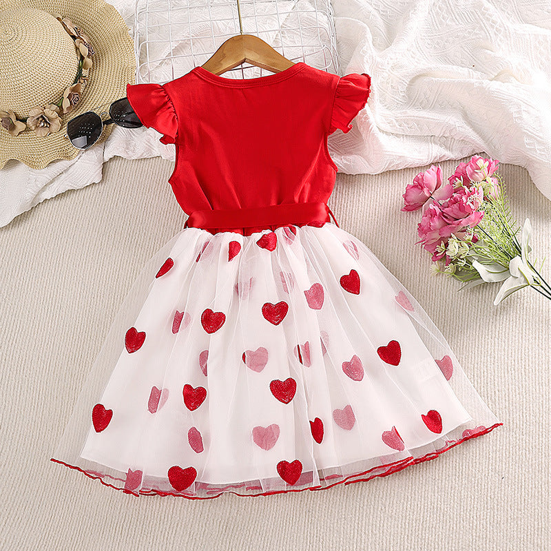 Girls Red Conversational Printed Cap Sleeves Fit & Flare Dress