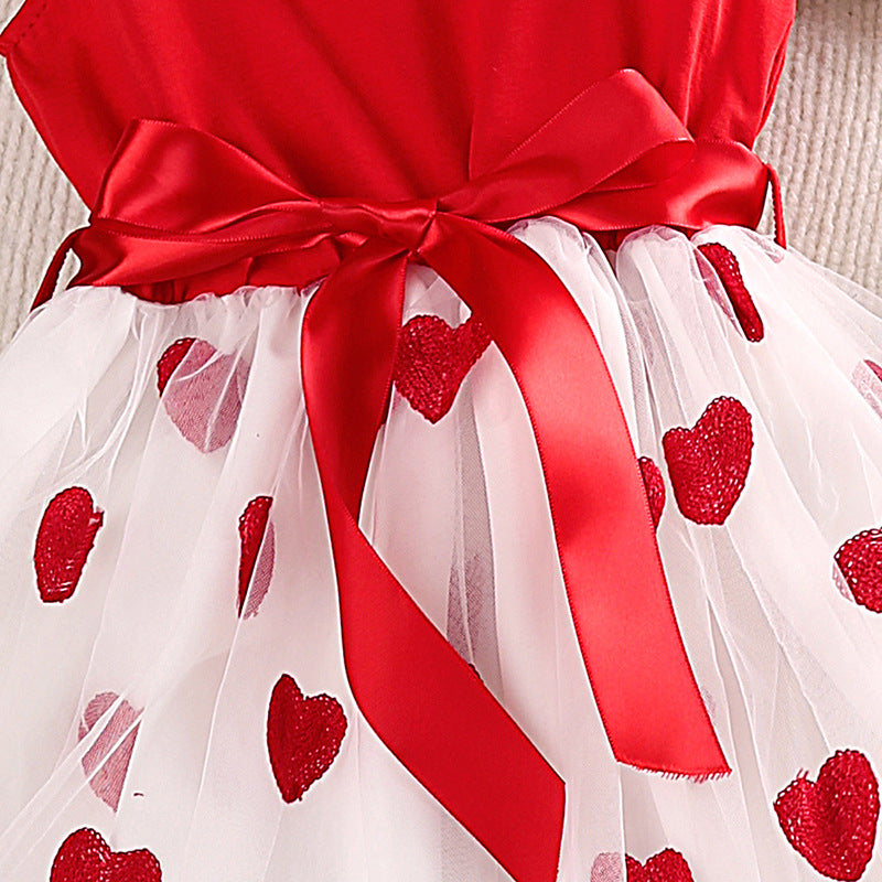 Girls Red Conversational Printed Cap Sleeves Fit & Flare Dress