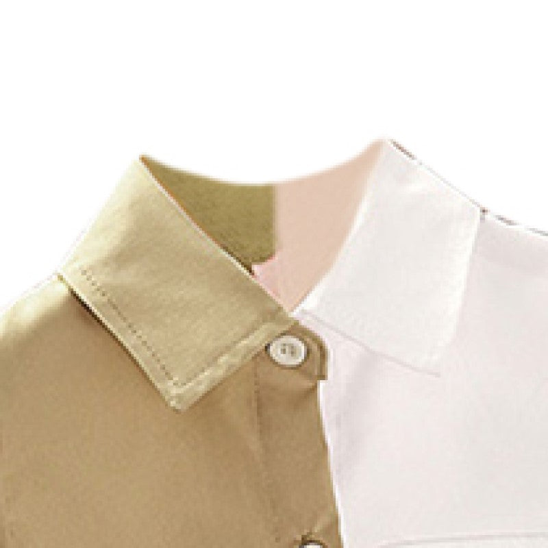 Girls Khaki Colourblocked Puff Sleeve Shirt Style Midi Dress