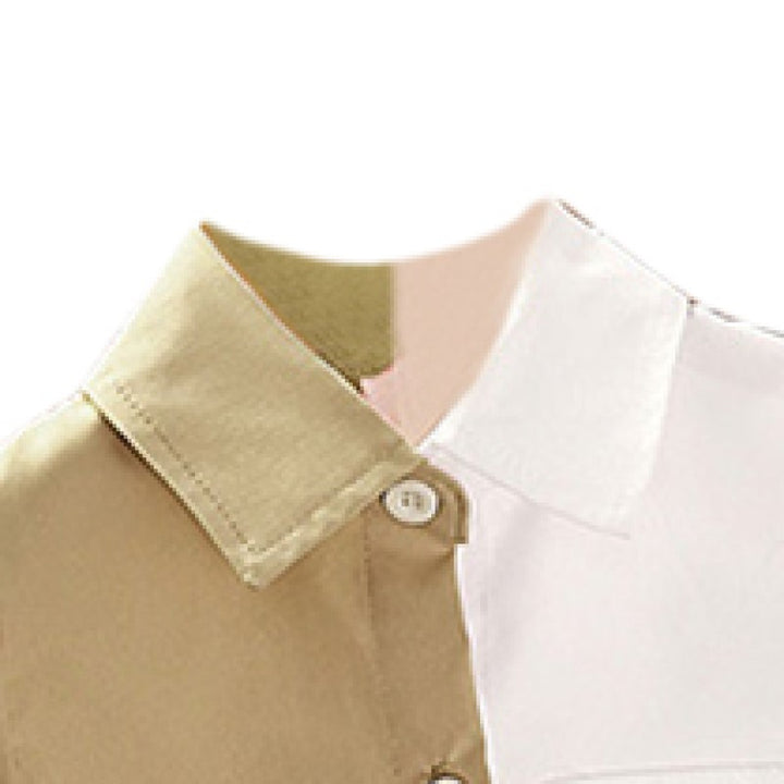 Girls Khaki Colourblocked Puff Sleeve Shirt Style Midi Dress