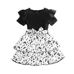 Girls Black & White Top With Skirt