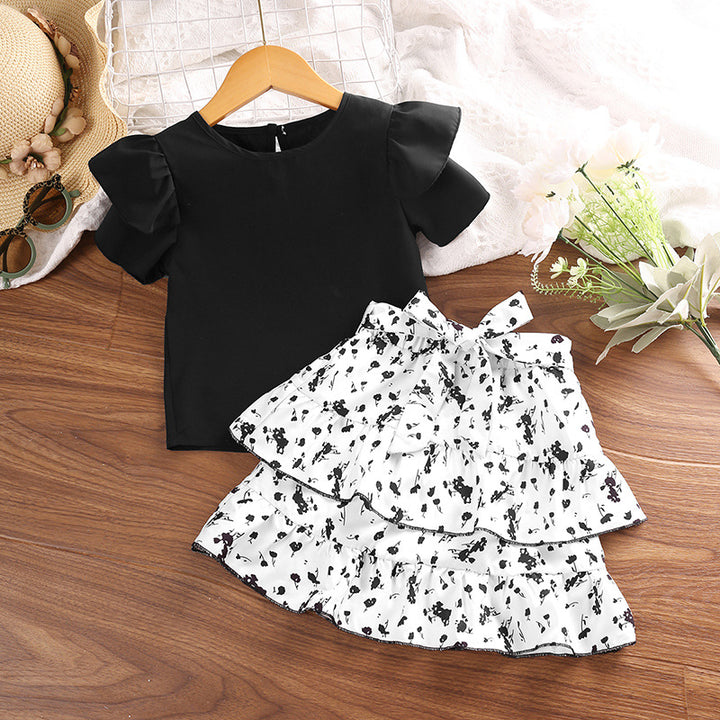 Girls Black & White Top With Skirt