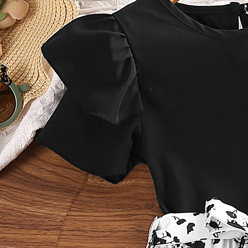 Girls Black & White Top With Skirt