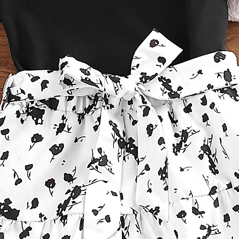 Girls Black & White Top With Skirt