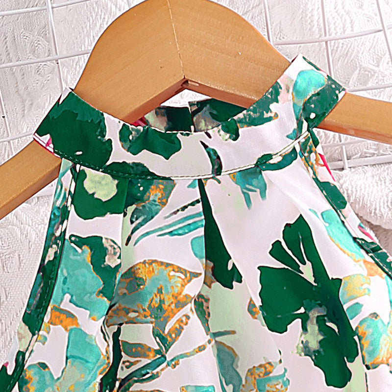 Girls Green & White Printed Top With Shorts