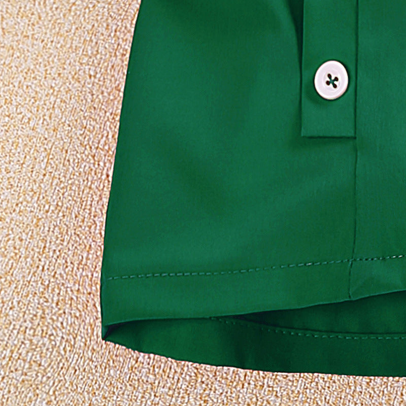 Girls Green & White Printed Top With Shorts