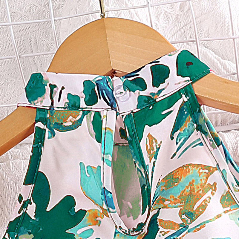 Girls Green & White Printed Top With Shorts