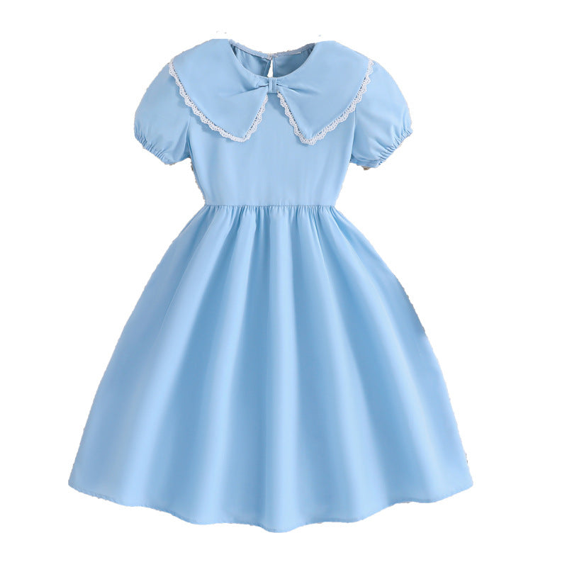 Girls Blue Puff Sleeve Fit & Flare Maxi Dress
