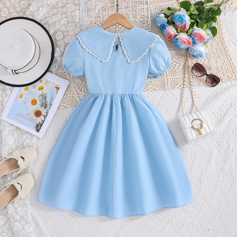 Girls Blue Puff Sleeve Fit & Flare Maxi Dress