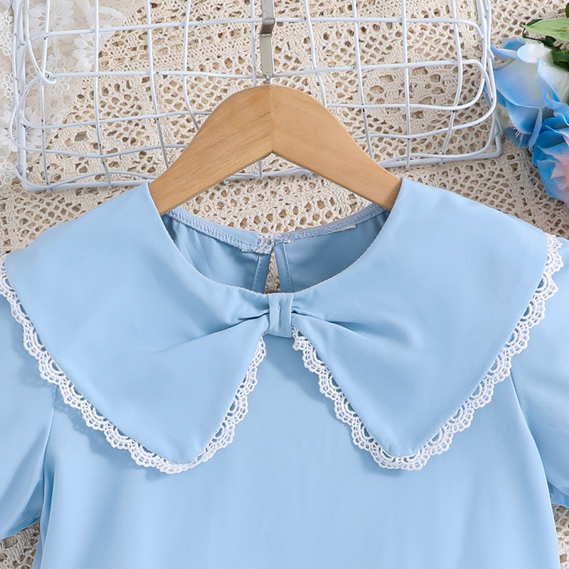 Girls Blue Puff Sleeve Fit & Flare Maxi Dress