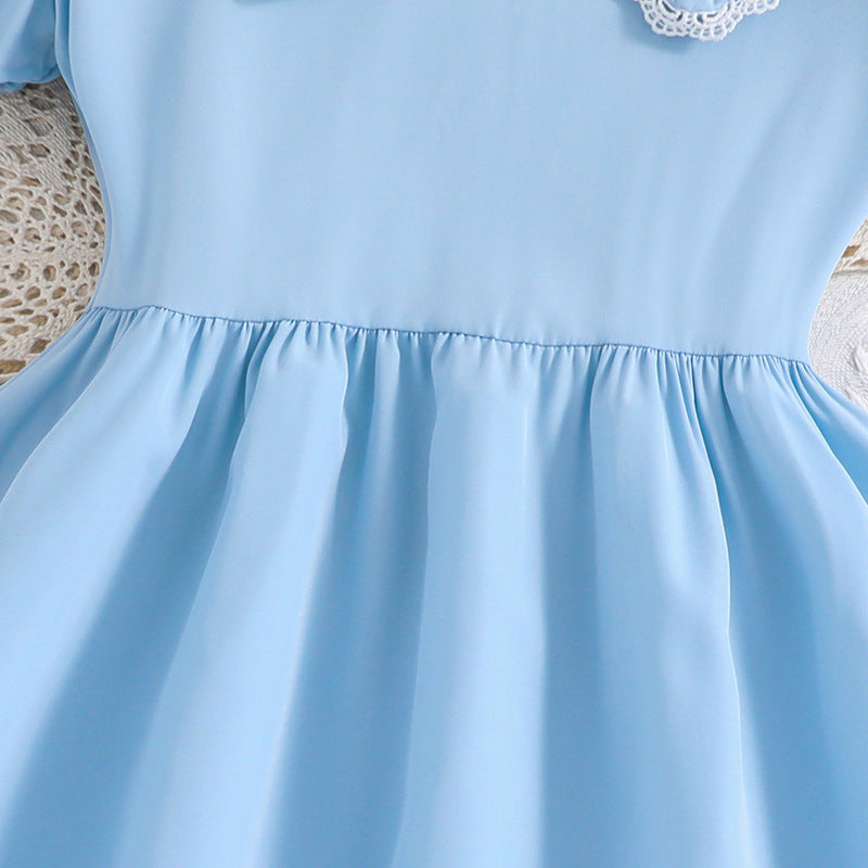 Girls Blue Puff Sleeve Fit & Flare Maxi Dress