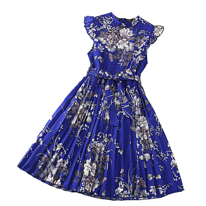 Floral Printed Cap Sleeves Pleated Fit & Flare Midi Dress