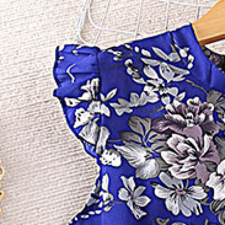 Floral Printed Cap Sleeves Pleated Fit & Flare Midi Dress