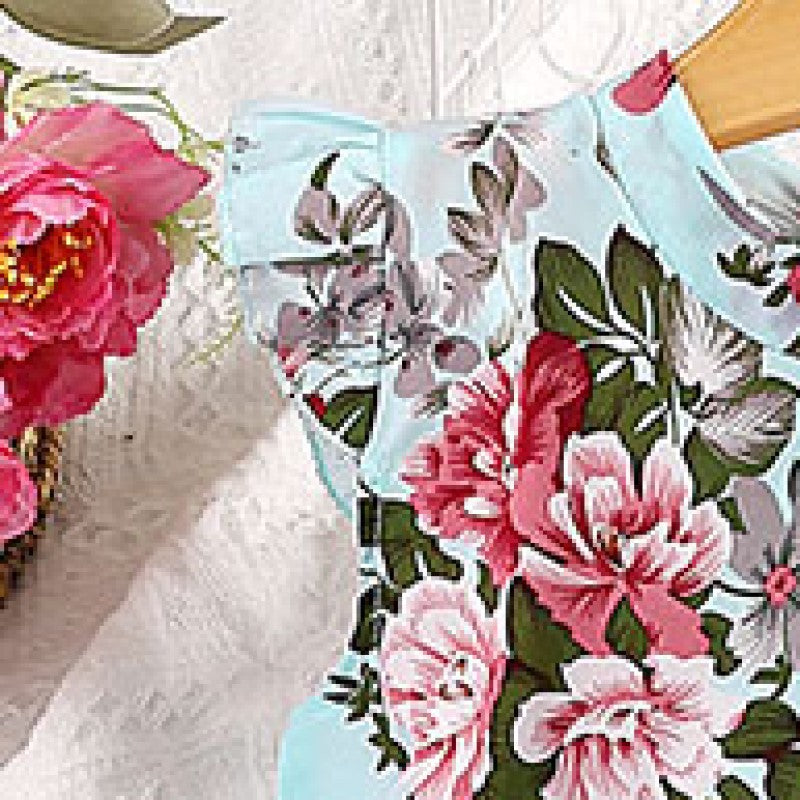 Girls Floral Printed Cap Sleeves Pleated A-Line Midi Dress