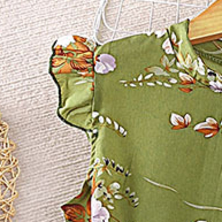 Floral Print Short Sleeves Mandarin Collar Maxi Dress