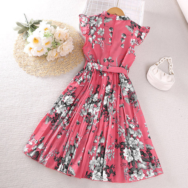 Girls Pink Floral Printed Maxi Dress