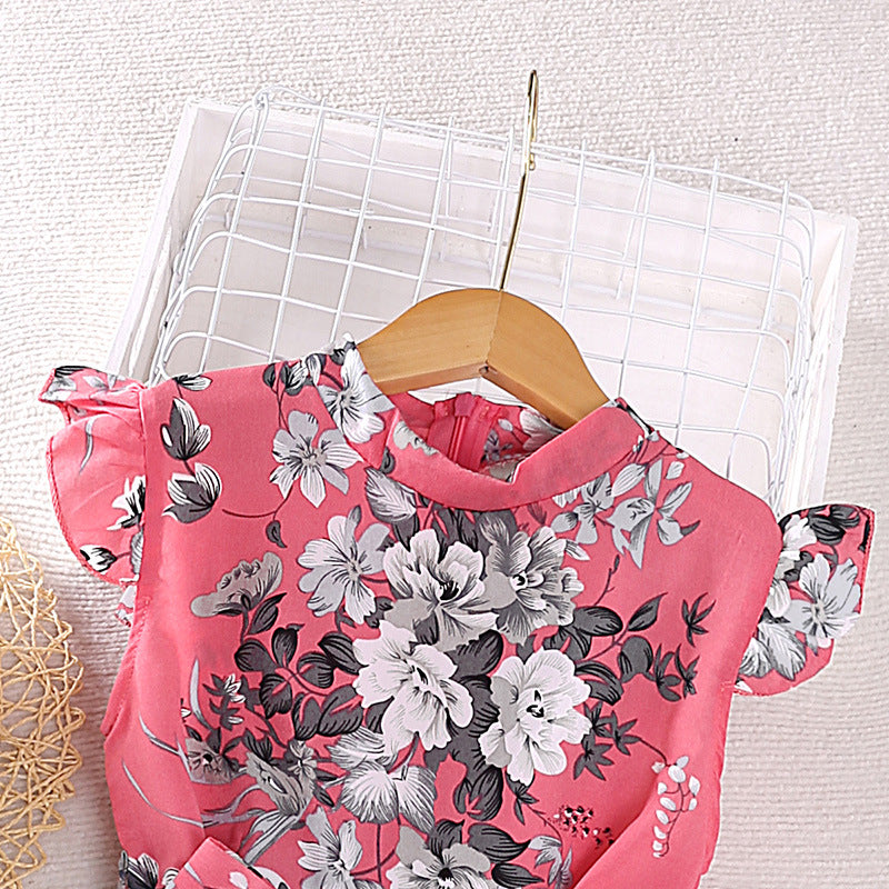 Girls Pink Floral Printed Maxi Dress