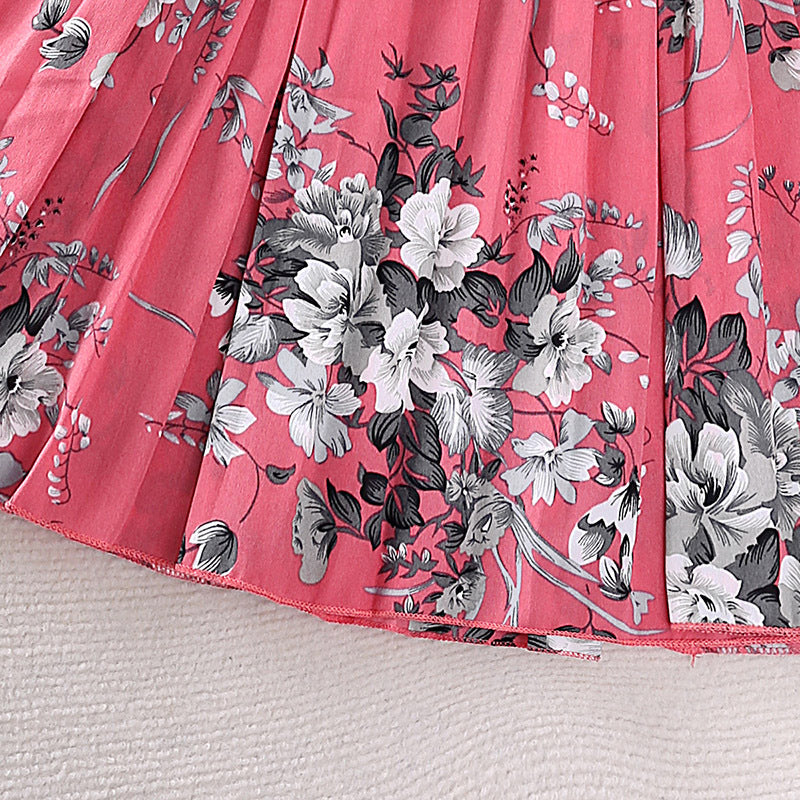 Girls Pink Floral Printed Maxi Dress