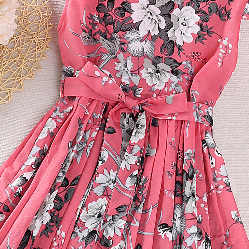 Girls Pink Floral Printed Maxi Dress