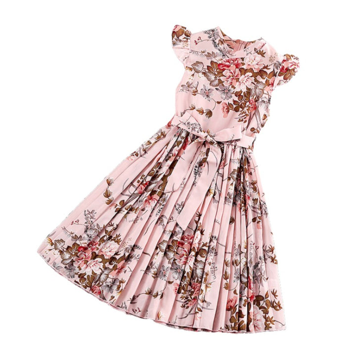 Girls Floral Printed Cap Sleeves Fit & Flare Maxi Dress