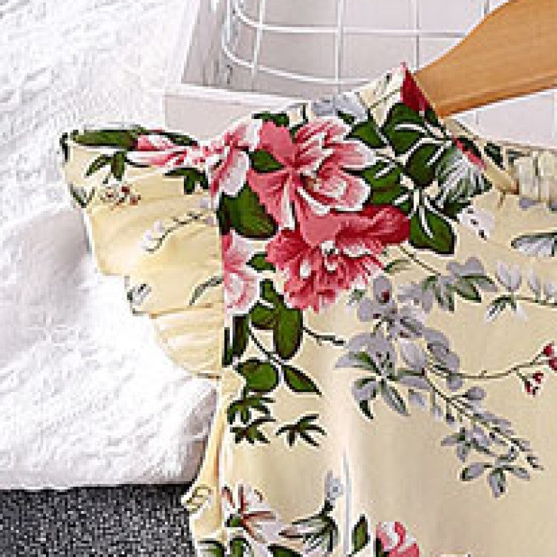 Floral Printed Cap Sleeves Fit & Flare Maxi Dress
