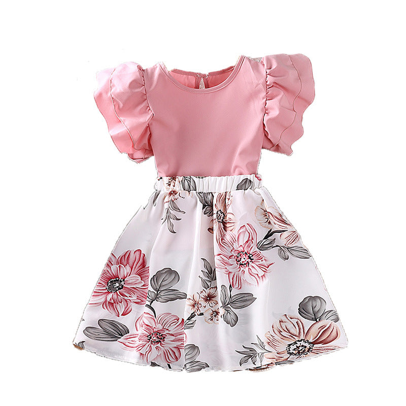 Girls Round Neck Top with Skirt