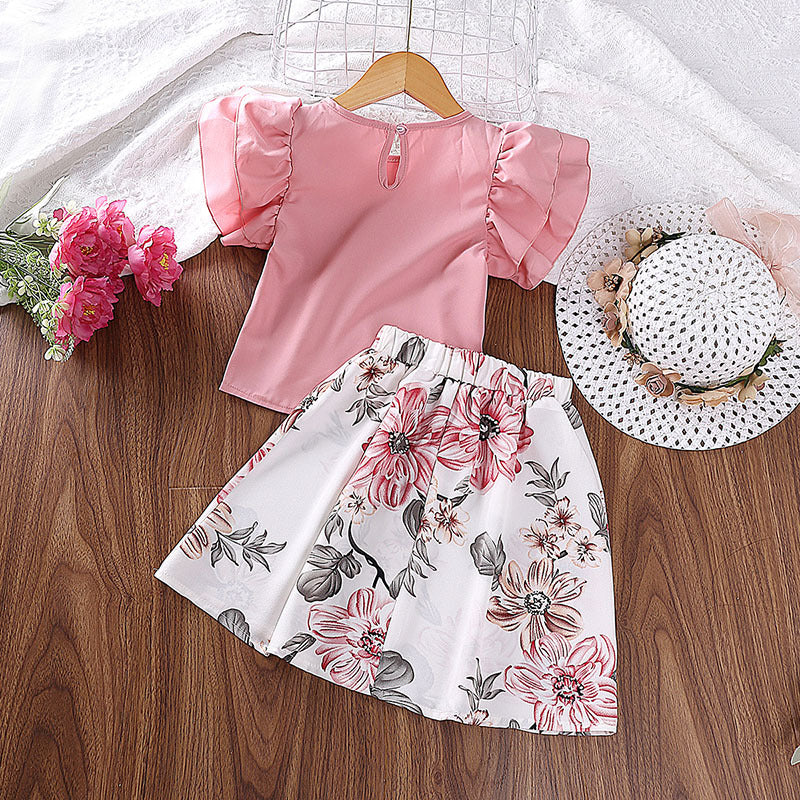 Girls Round Neck Top with Skirt
