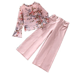 Girls Pink Printed Top with Palazzos