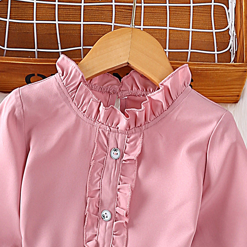 Girls Pink & Black Keyhole Neck Top with Skirt