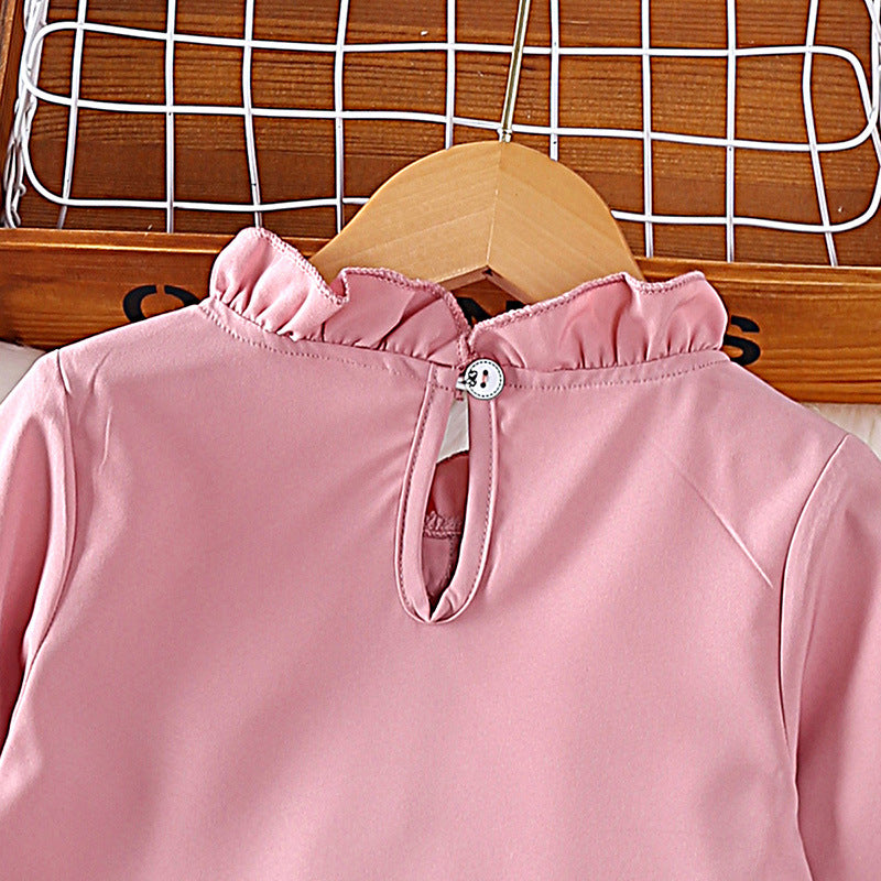Girls Pink & Black Keyhole Neck Top with Skirt