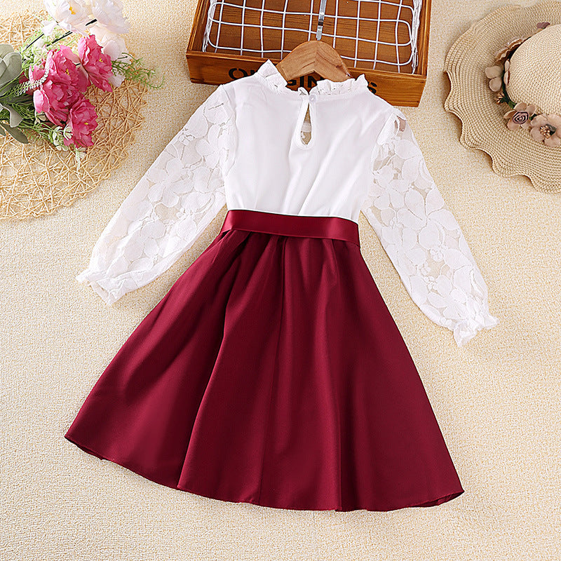 Girls Red Self Design Fit & Flare Dress