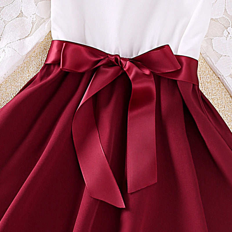 Girls Red Self Design Fit & Flare Dress