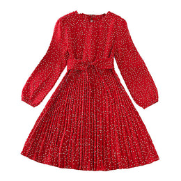 Girls Red Polka Dots Printed Fit & Flare Dress