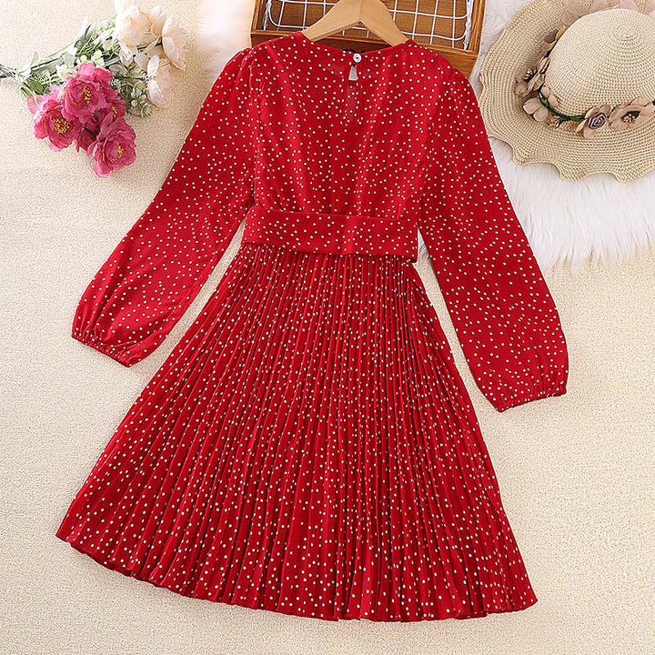 Girls Red Polka Dots Printed Fit & Flare Dress