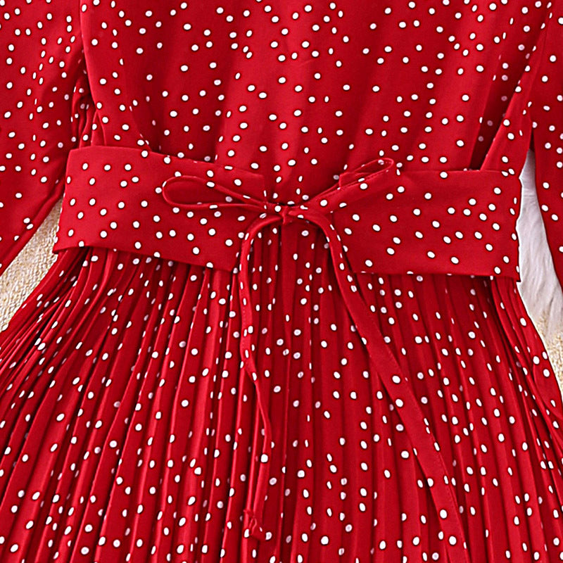 Girls Red Polka Dots Printed Fit & Flare Dress