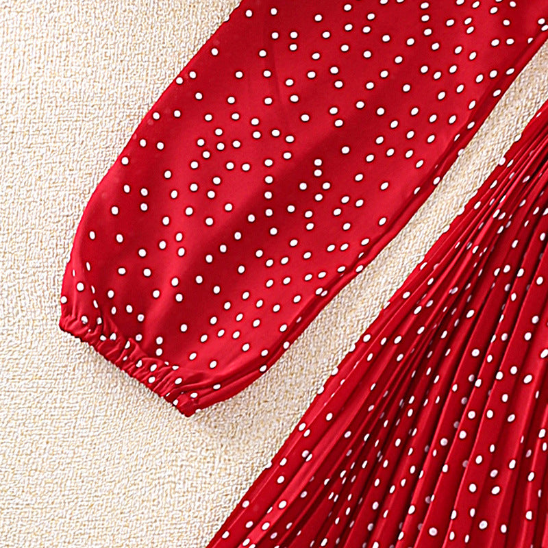 Girls Red Polka Dots Printed Fit & Flare Dress