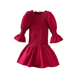 Girls Red Smocked A-Line Midi Dress