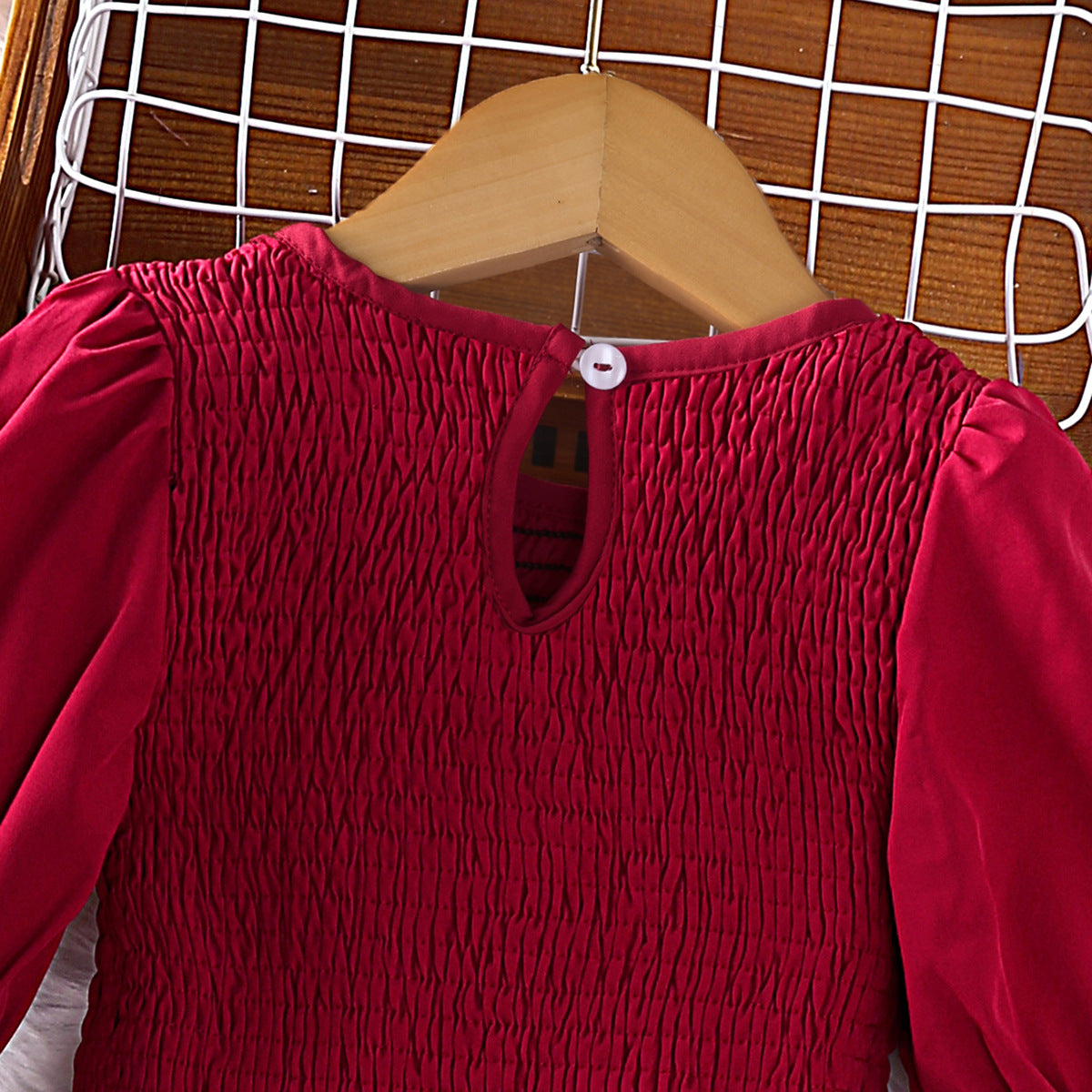 Girls Red Smocked A-Line Midi Dress