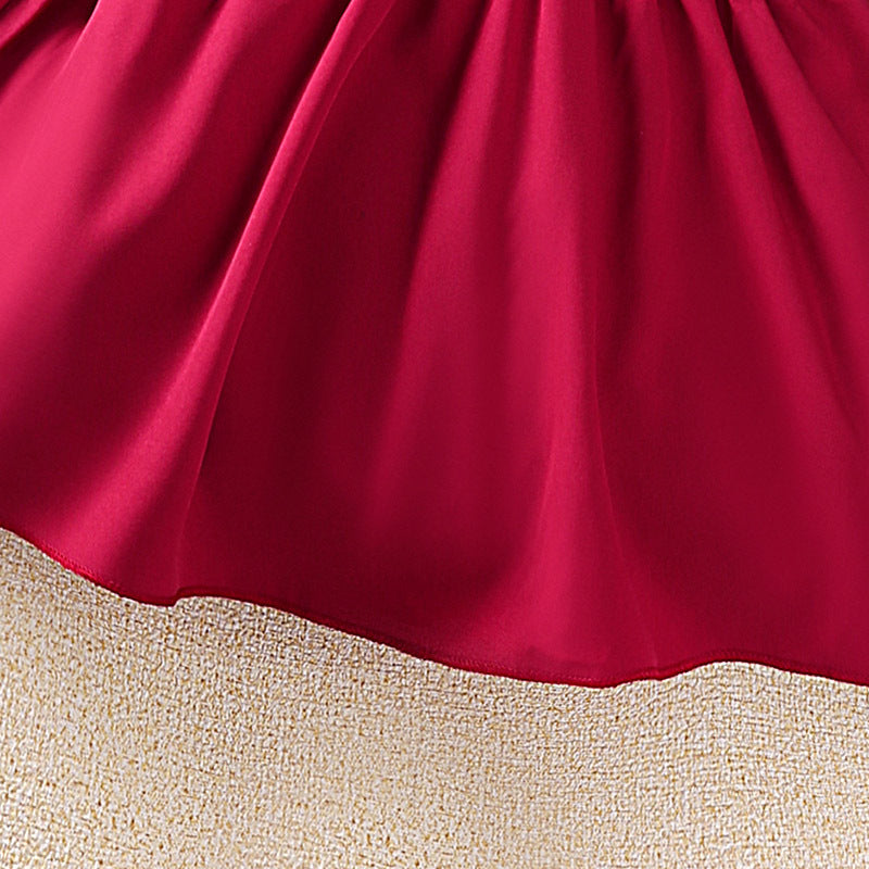 Girls Red Smocked A-Line Midi Dress