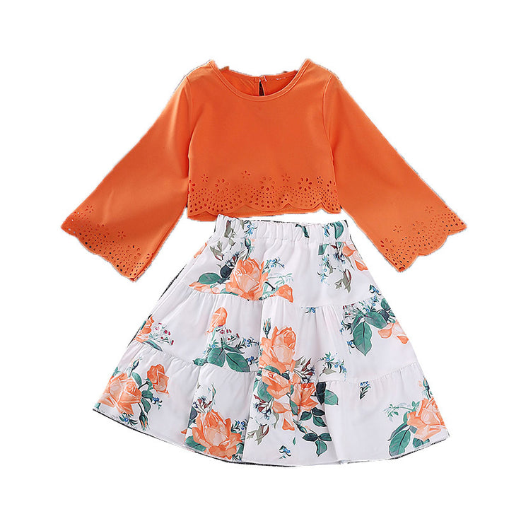 Girls Orange Top with Skirt