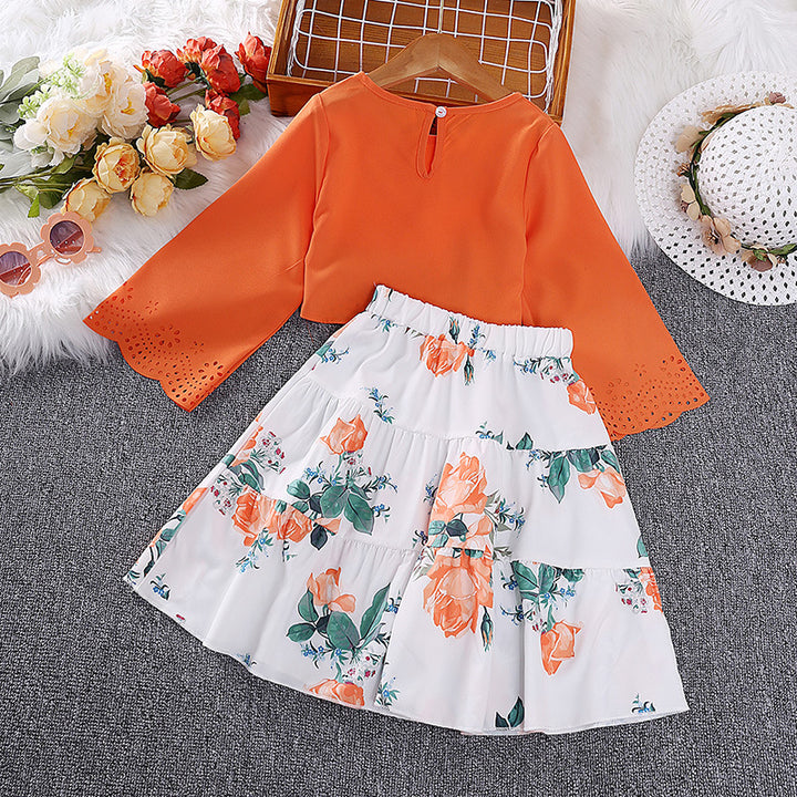 Girls Orange Top with Skirt
