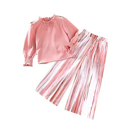 Girls Pink & White High Neck Top with Palazzos