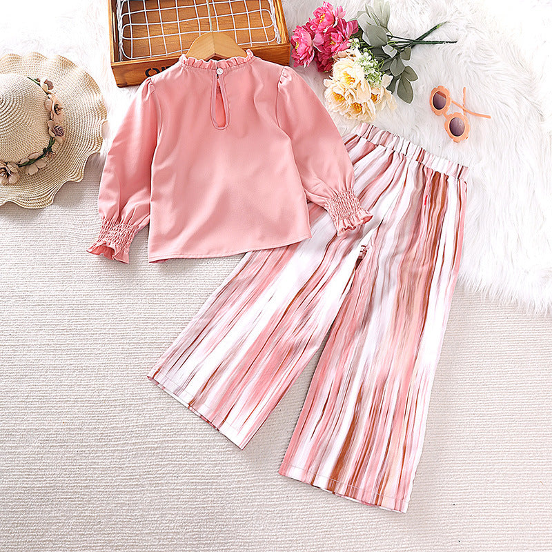 Girls Pink & White High Neck Top with Palazzos