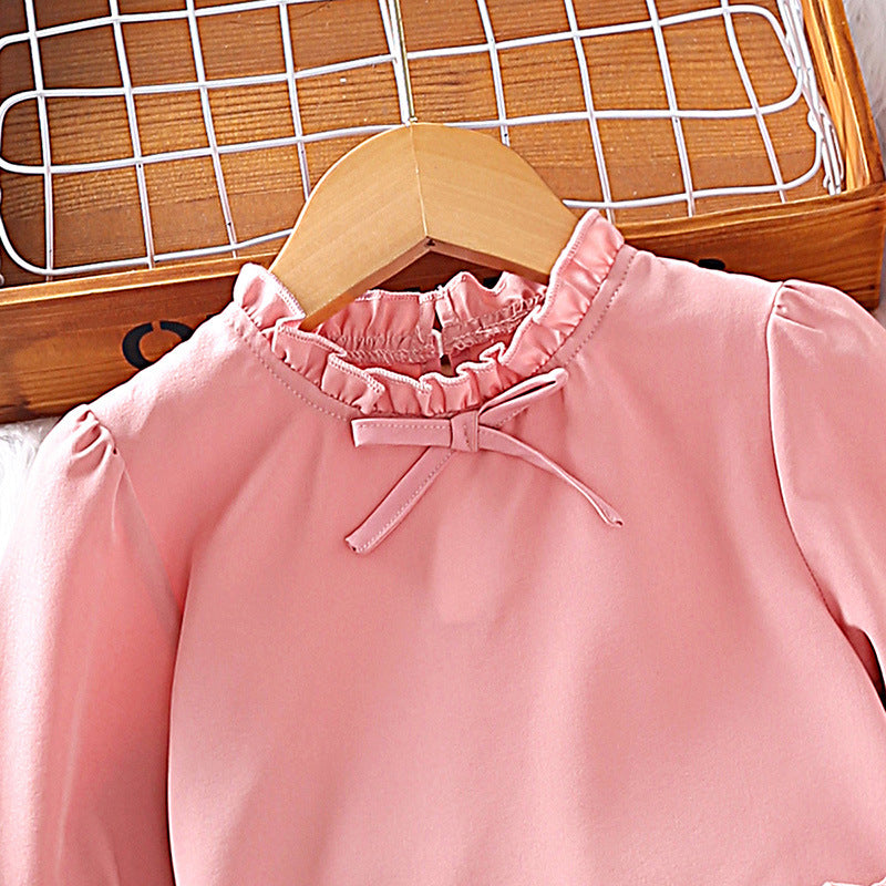 Girls Pink & White High Neck Top with Palazzos