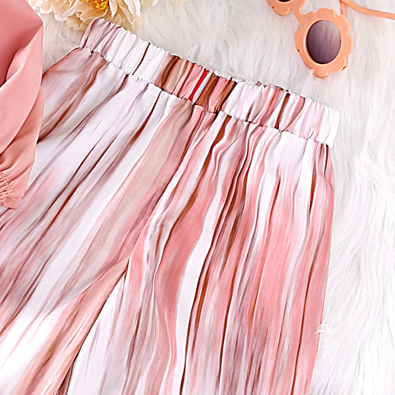 Girls Pink & White High Neck Top with Palazzos