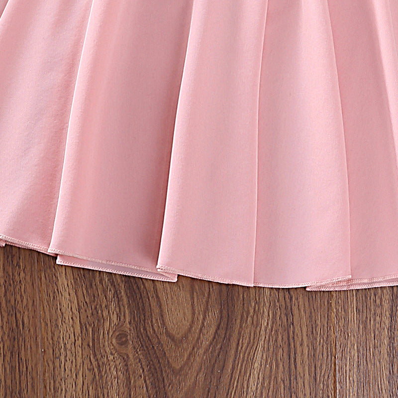 Pink Girls Puff Sleeve Fit & Flare Dress