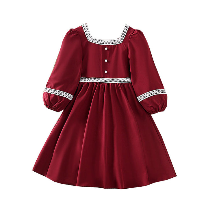 Maroon Puff Sleeve Fit & Flare Dress