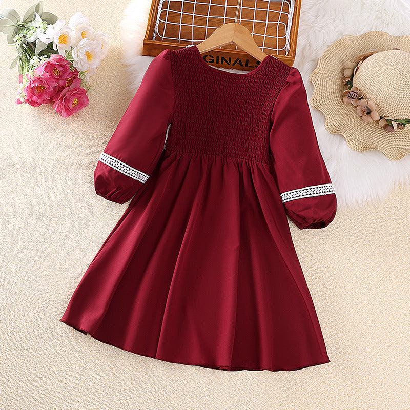 Maroon Puff Sleeve Fit & Flare Dress